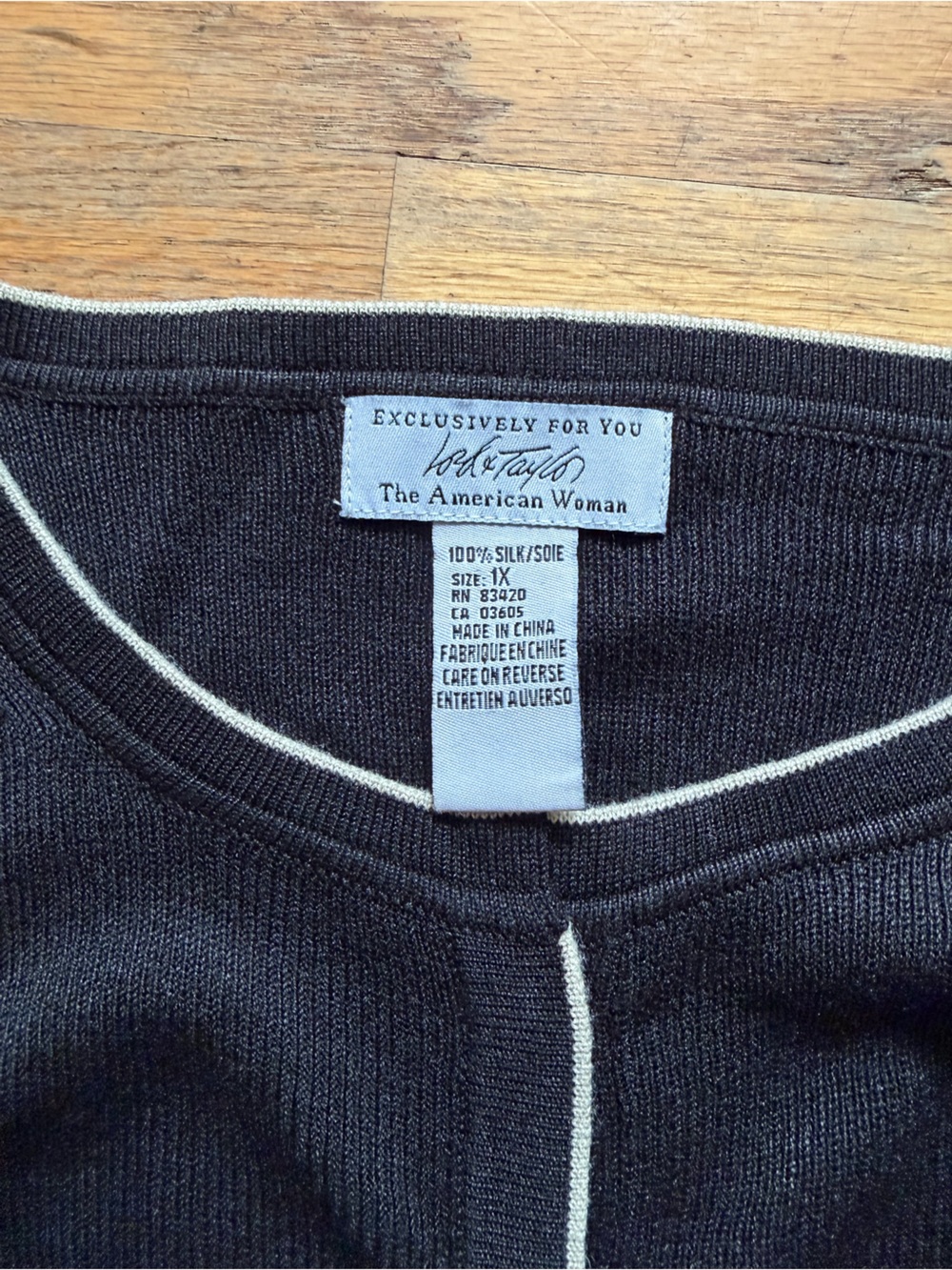 Lord & Taylor 100% silk Black Long-Sleeve Cardigan with Contrast Stitch - Picture 2 of 5